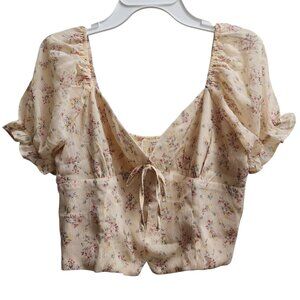 ACTIVE USA COLLECTION Floral Puff Sleeve Blouse Crop Top Size L
